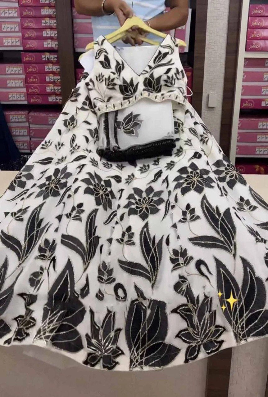 Black And White Floral Lehenga Set - Joshindia