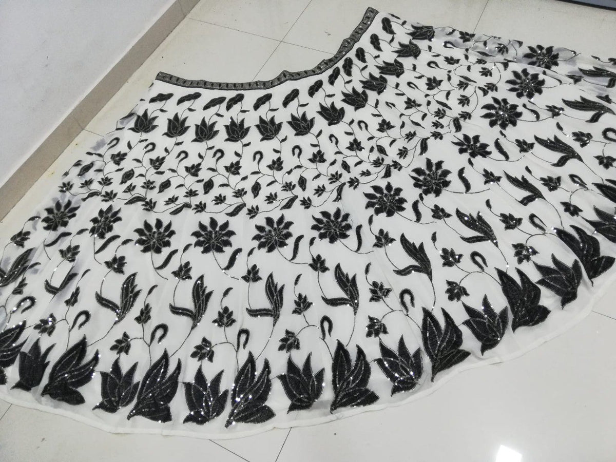Black And White Floral Lehenga Set - Joshindia