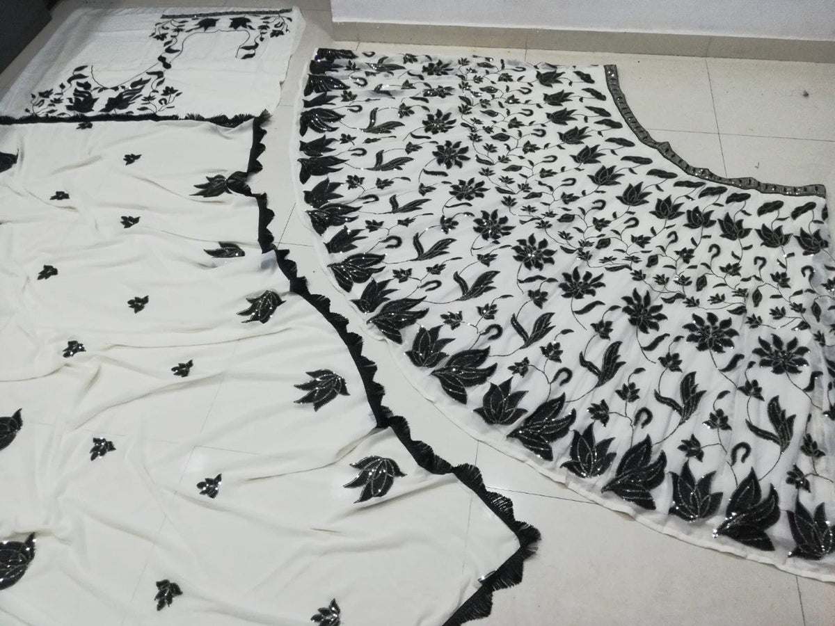 Black And White Floral Lehenga Set - Joshindia