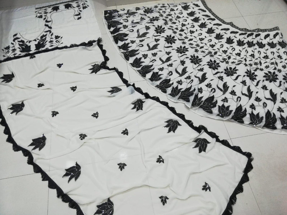 Black And White Floral Lehenga Set - Joshindia