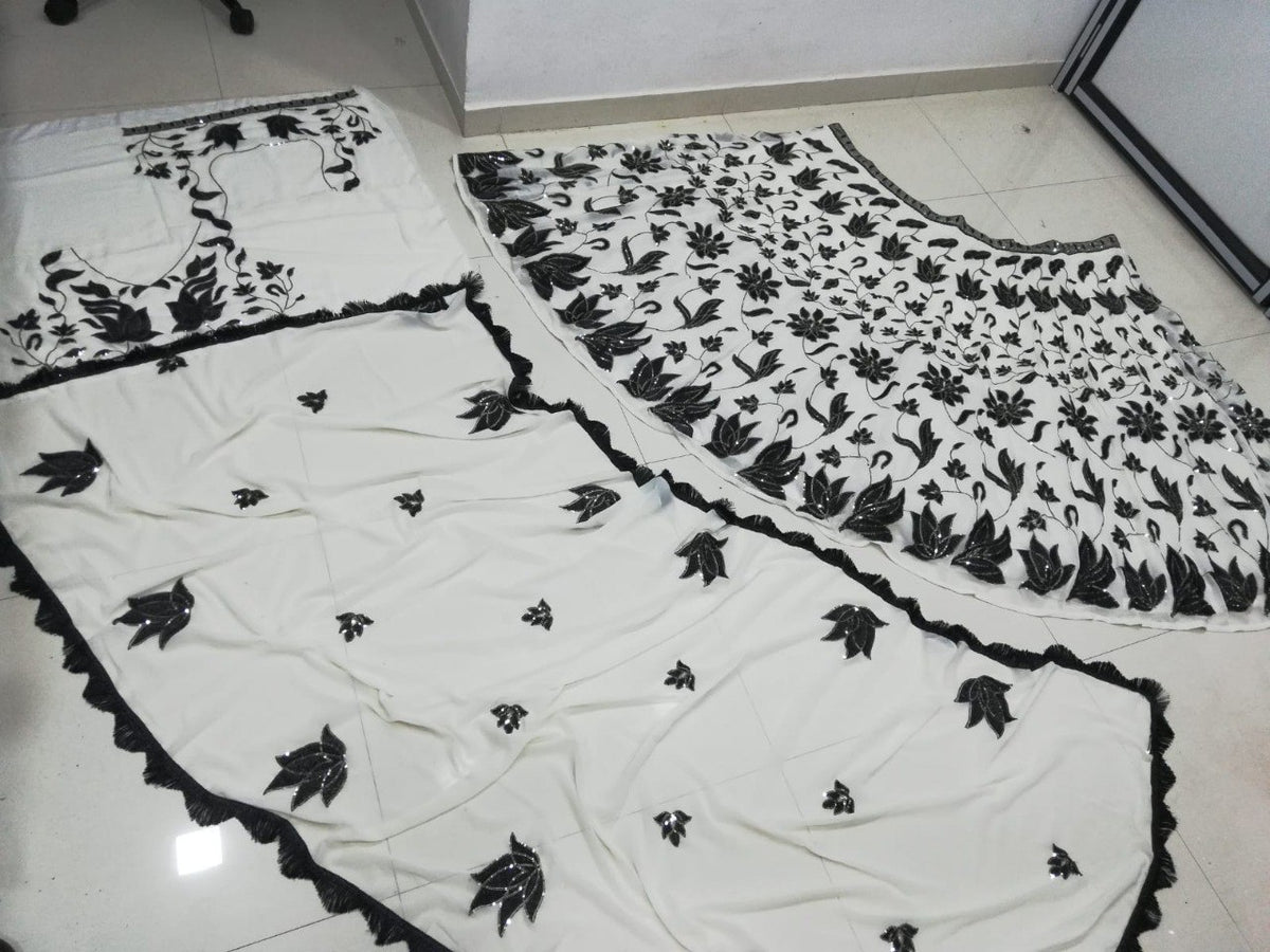 Black And White Floral Lehenga Set - Joshindia