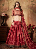 Red Floral Organza Lehenga Choli with Embroidered Peach Blouse