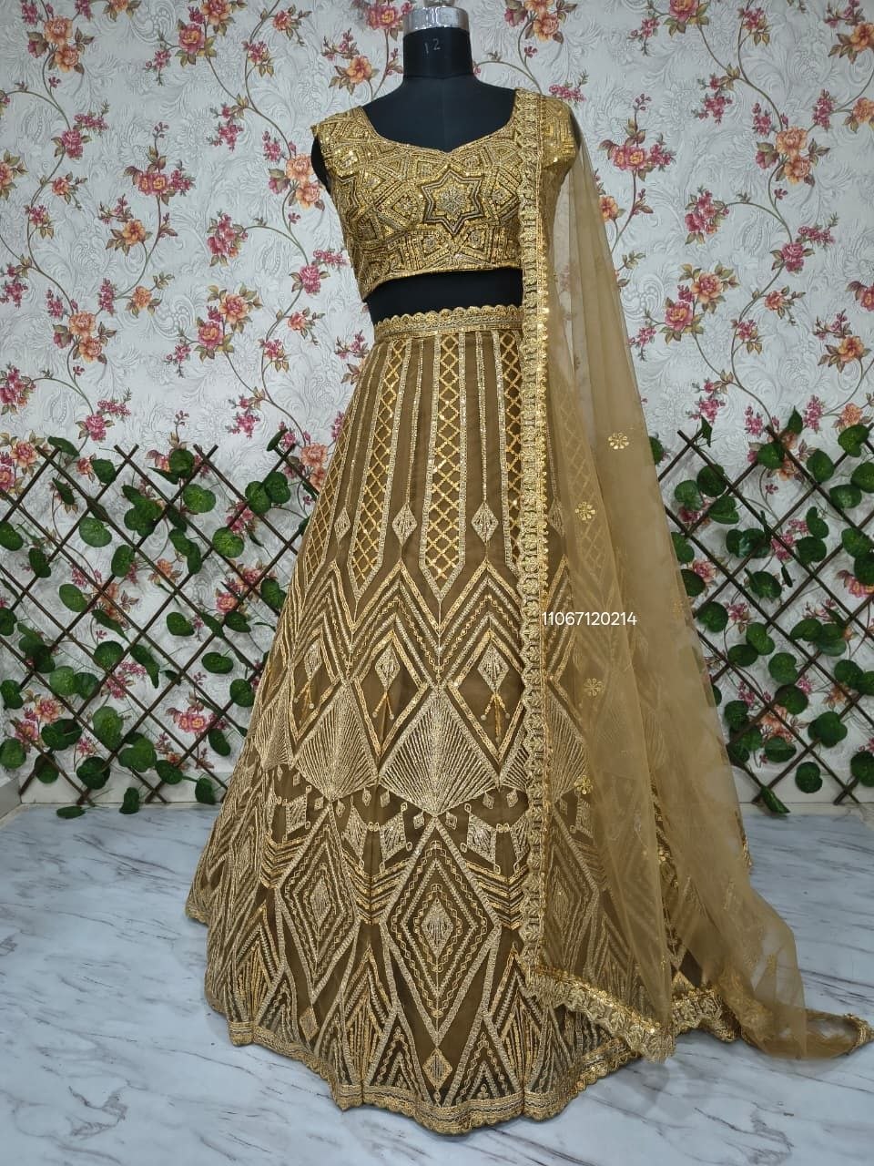 Golden Lehenga Choli with Heavy Sequins Work Designer Wedding Wear