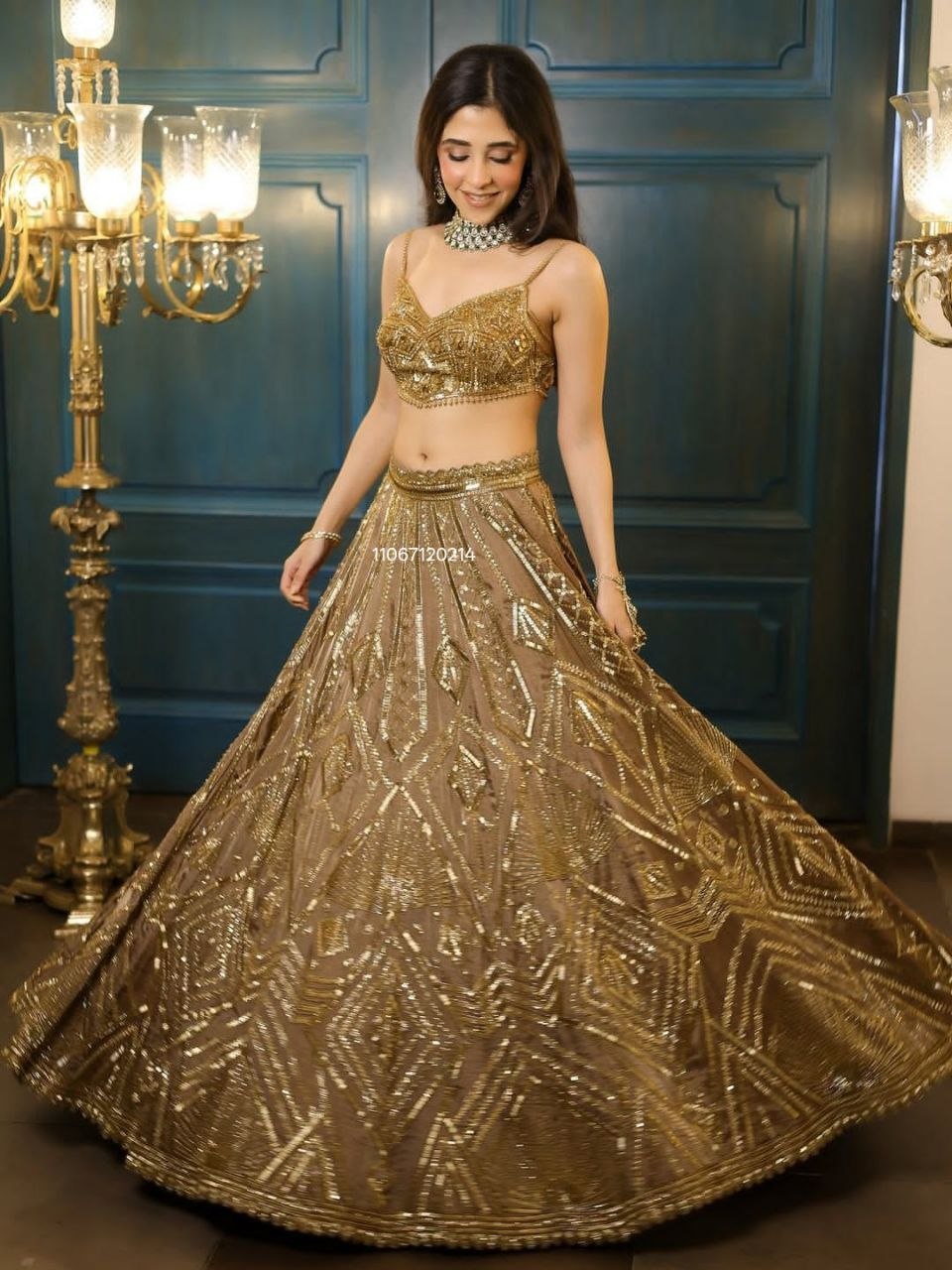 Golden Lehenga Choli with Heavy Sequins Work Designer Wedding Wear