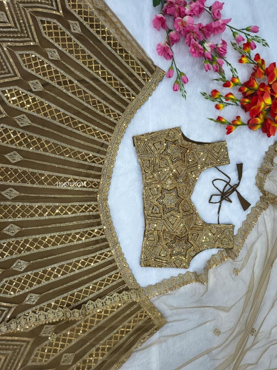 Golden Lehenga Choli with Heavy Sequins Work Designer Wedding Wear