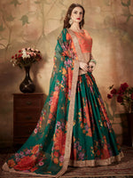 Green Floral Organza Lehenga Choli with Orange Embroidered Blouse