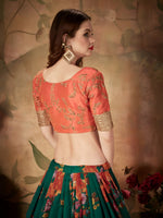 Green Floral Organza Lehenga Choli with Orange Embroidered Blouse