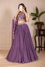 Lavender Color Lehenga Choli Set with Embroidered Blouse & Dupatta