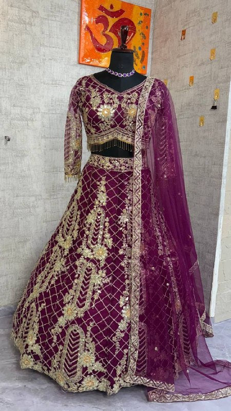 Purple Premium Soft Net Lehenga Choli with Sequins Coding Work