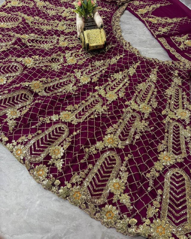 Purple Premium Soft Net Lehenga Choli with Sequins Coding Work