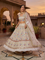 White Fox Georgette Lehenga Choliwith Real Mirror & Sequins Work