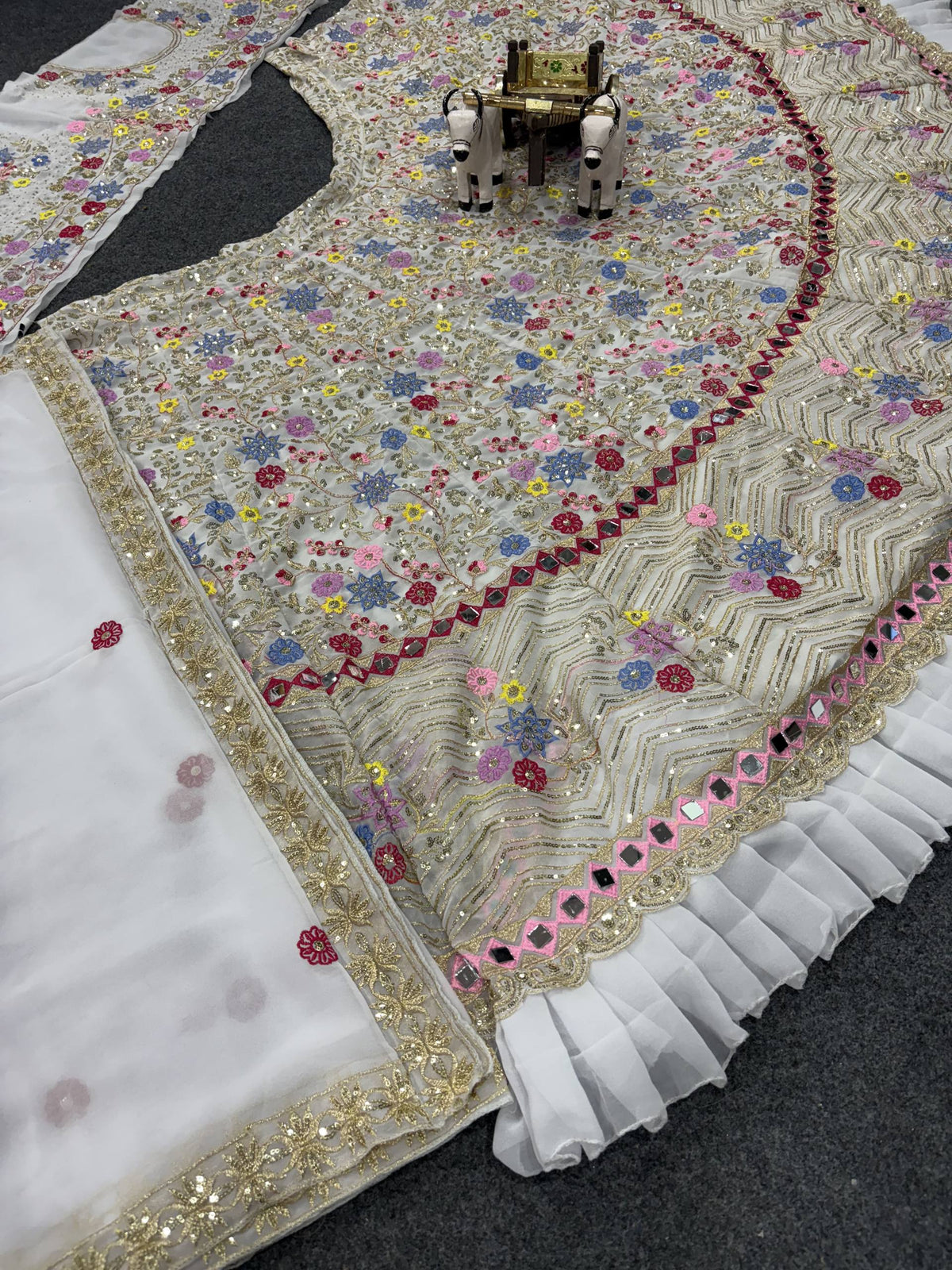 White Fox Georgette Lehenga Choliwith Real Mirror & Sequins Work