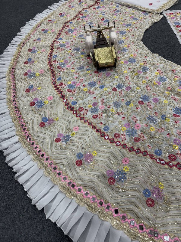 White Fox Georgette Lehenga Choliwith Real Mirror & Sequins Work