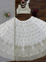 Designer White Faux Georgette Lehenga Choli with Heavy Flair & Dupatta
