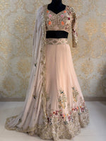 Cream Faux Georgette Lehenga Choli with Sequins Embroidery Party Wear Lehenga