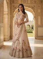 Cream Faux Georgette Lehenga Choli with Sequins Embroidery Party Wear Lehenga