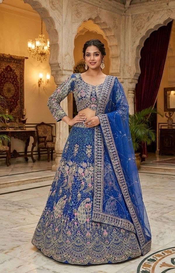Blue Color Designer Embroidery Lehenga Choli
