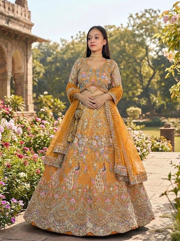 Yellow Color Designer Embroidery Lehenga Choli