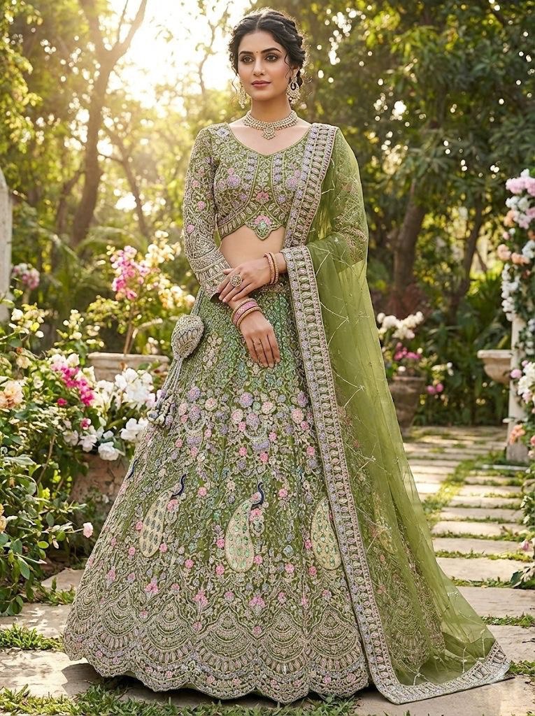 Light Green Color Designer Embroidery Lehenga Choli