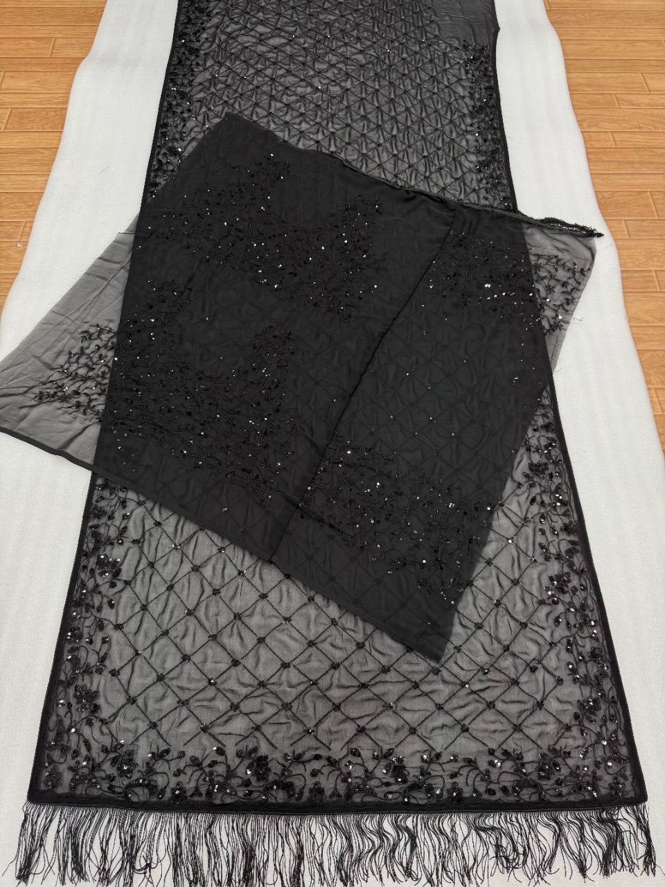 Black Party Wear Saree Heavy Sequence Work