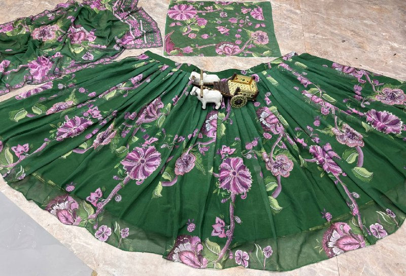 Green Premium Faux Georgette Lehenga Choli