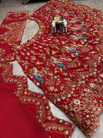 Red Faux Georgette Embroidered Lehenga Choli for Women