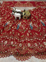 Red Faux Georgette Embroidered Lehenga Choli for Women