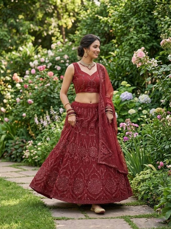 Red Premium Butterfly Net Lehenga Choli for Women