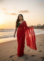 Red Color Designer Faux Georgette with Hand Work Saree