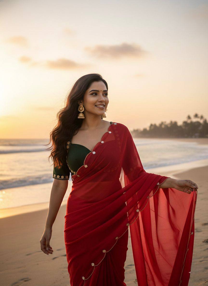Red Color Designer Faux Georgette with Hand Work Saree