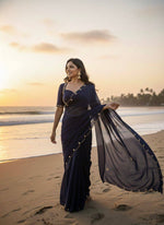 Navy Blue Color Designer Faux Georgette with Hand Work Saree