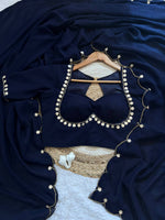 Navy Blue Color Designer Faux Georgette with Hand Work Saree