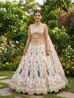 White Faux Georgette Lehenga Choli for Women
