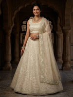 Cream Organza Silk Embroidered Lehenga Choli for Women