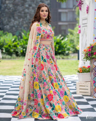Charming Multicolored Thread And Sequins Embroidered Floral Lehenga - Joshindia