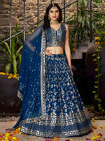 beautifully crafted Navy Blue dola silk jacquard Lehenga Choli