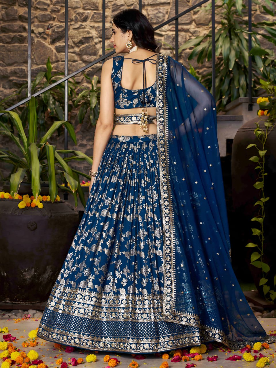beautifully crafted Navy Blue dola silk jacquard Lehenga Choli