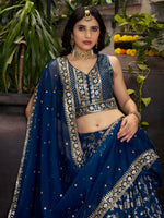 beautifully crafted Navy Blue dola silk jacquard Lehenga Choli