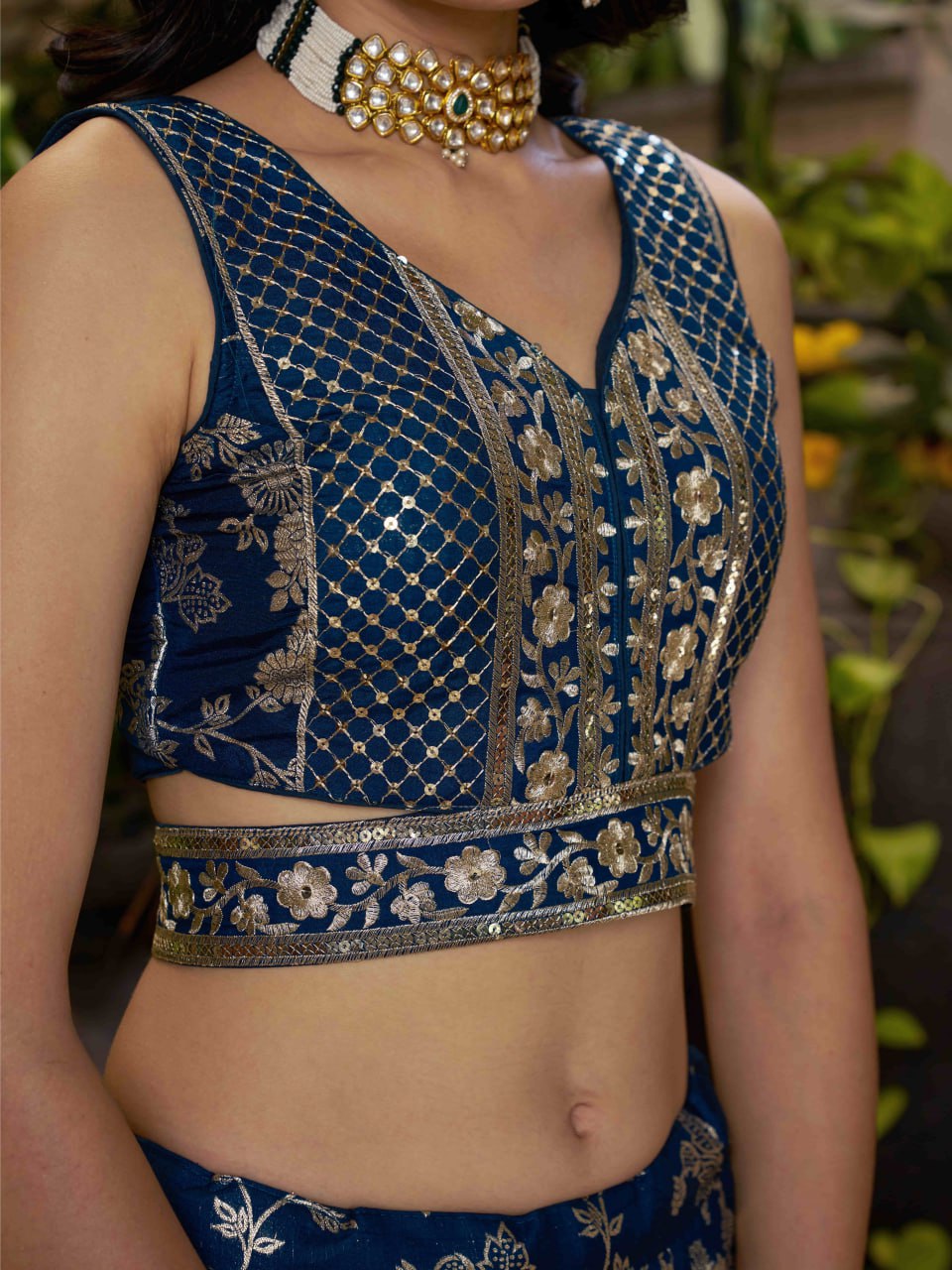 beautifully crafted Navy Blue dola silk jacquard Lehenga Choli