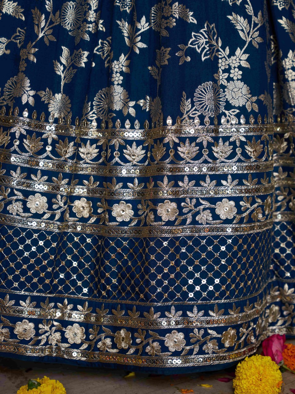 beautifully crafted Navy Blue dola silk jacquard Lehenga Choli