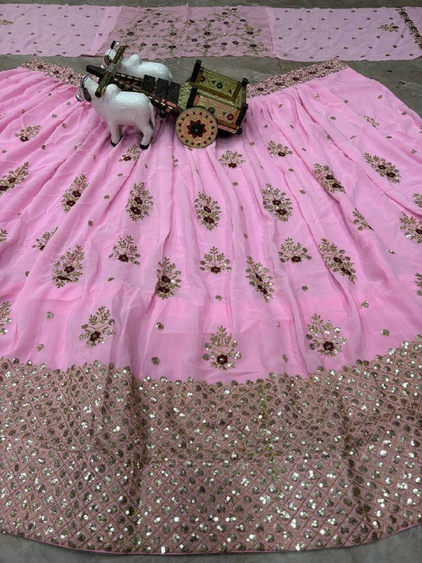 Pink Premium Faux Georgette Lehenga Choli for Women