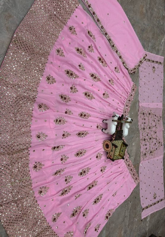 Pink Premium Faux Georgette Lehenga Choli for Women