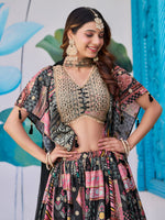 Black Multicolor Designer Printed Embroidered Lehenga Choli