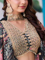 Black Multicolor Designer Printed Embroidered Lehenga Choli