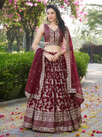 beautifully crafted Maroon dola silk jacquard Lehenga Choli