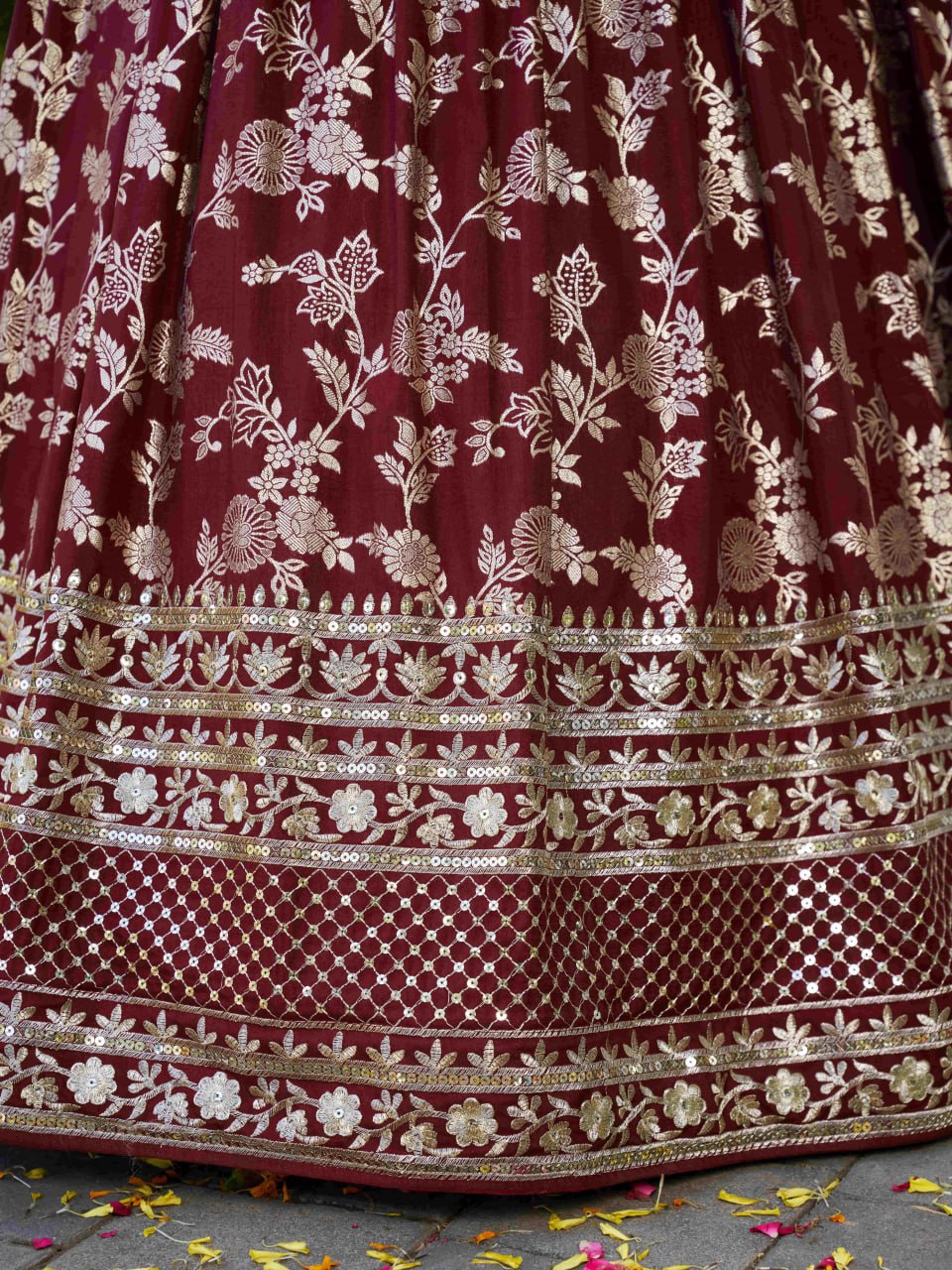 beautifully crafted Maroon dola silk jacquard Lehenga Choli