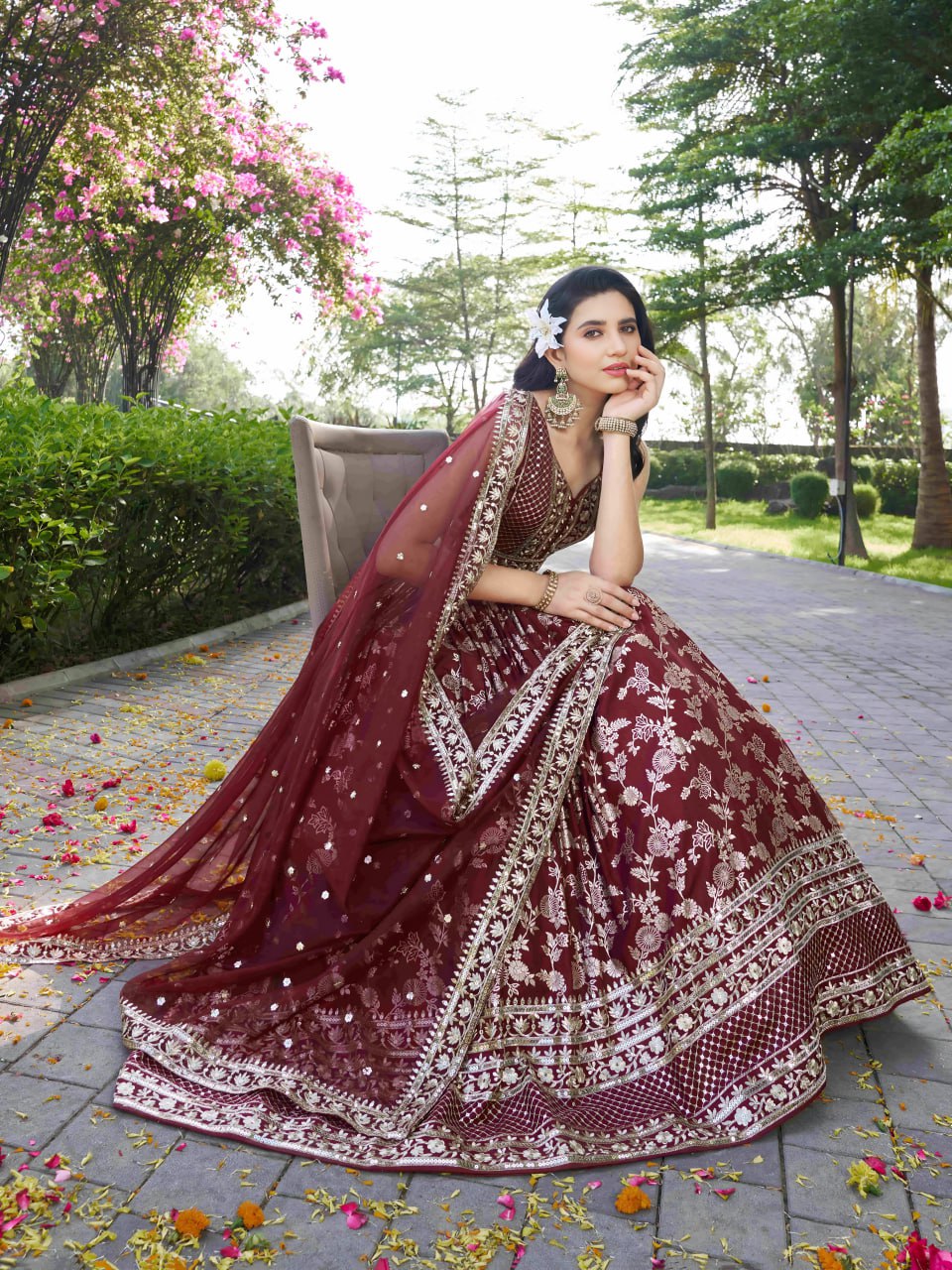 beautifully crafted Maroon dola silk jacquard Lehenga Choli