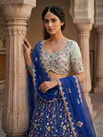 Blue Malai Silk Sequins Embroidered Cut Work Lehenga Choli