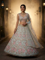 Sky Pink Tabby Silk Pearl Sequins Embroidered Lehenga Choli