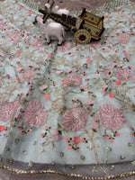 Sky Pink Tabby Silk Pearl Sequins Embroidered Lehenga Choli